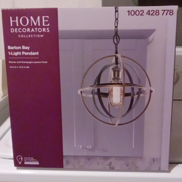 💡 NEW Barton Bay 1-Light Bronze and Champagne Pewter Orb Mini Pendant - Picture 2 of 4